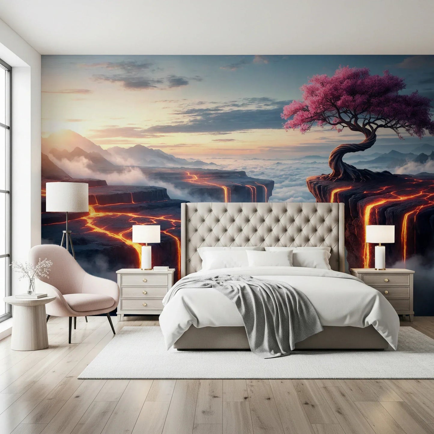 Matte finish Ethereal Bloomscape wall mural with neutral tones.