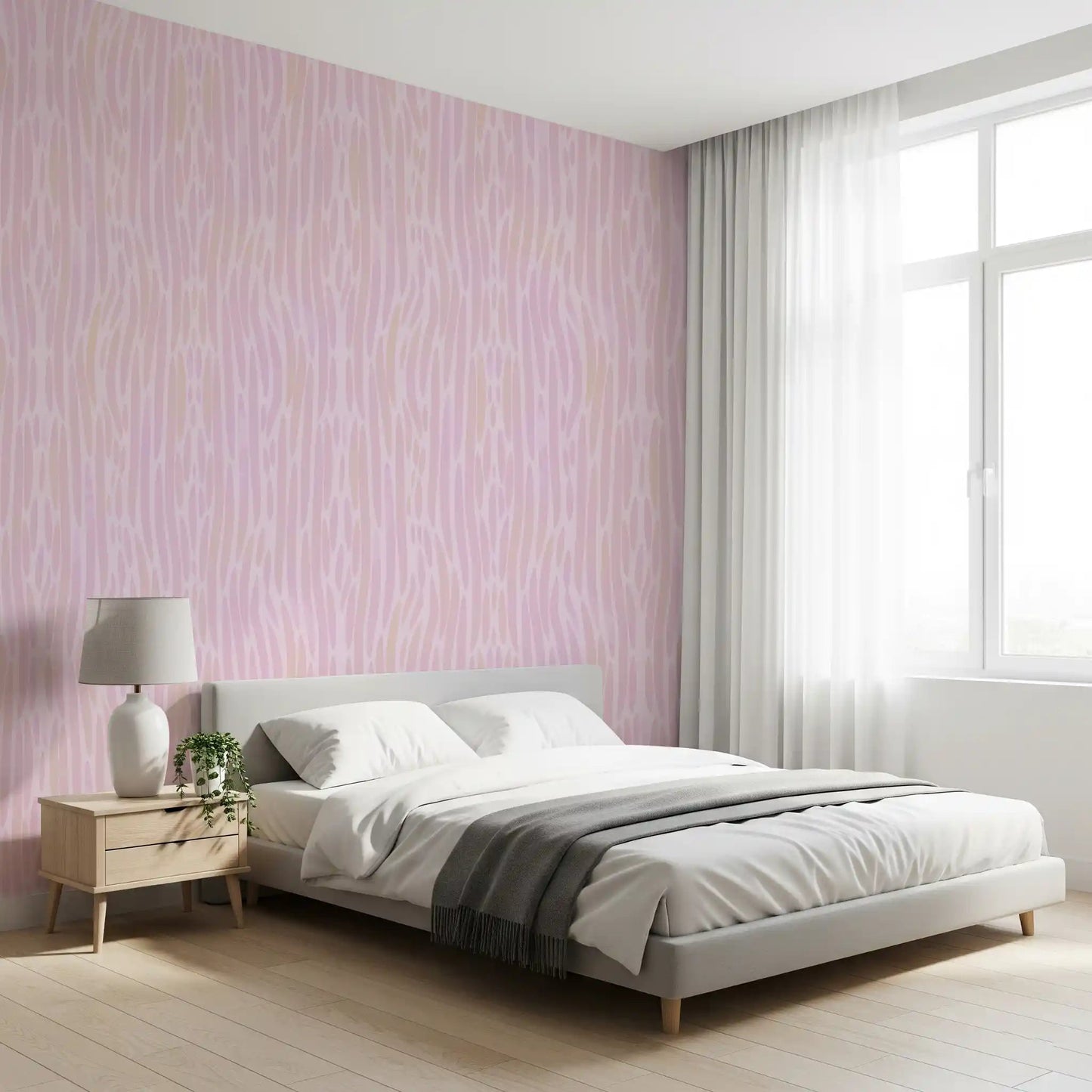 Almond shapes peek between vertical strokes across Ethereal Blush Strokes wallpaper.GD9524