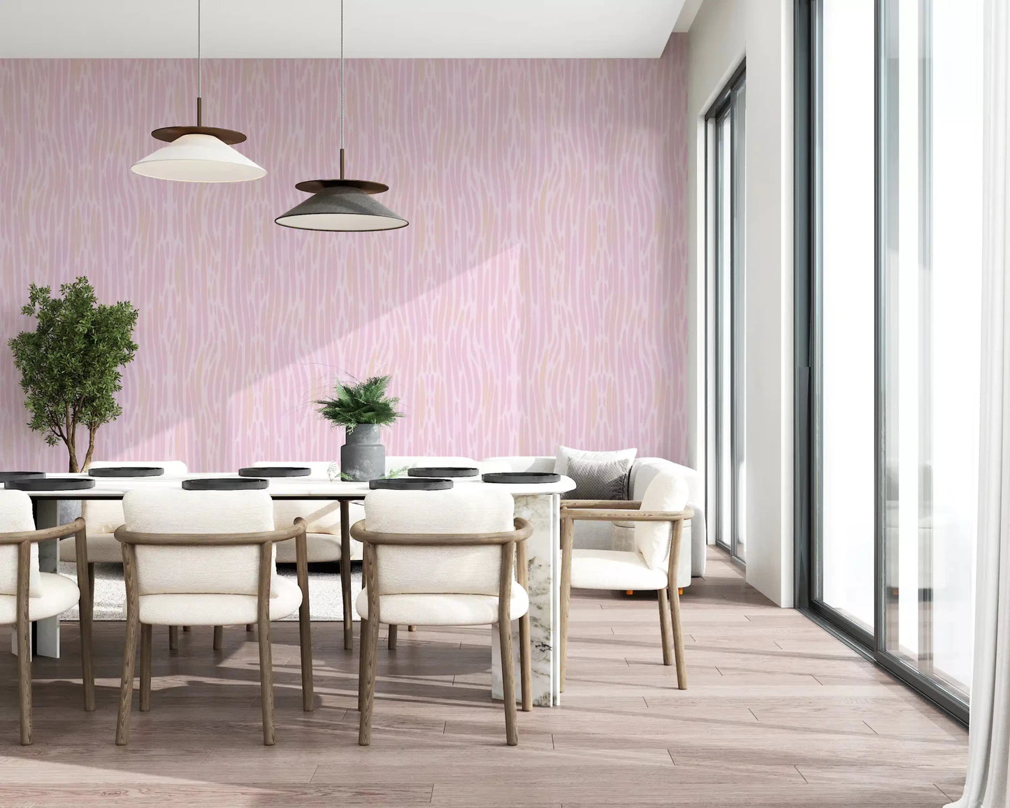 Thin peach lines ripple through a creamy pink field on this Ethereal Blush wallpaper.GD9524
