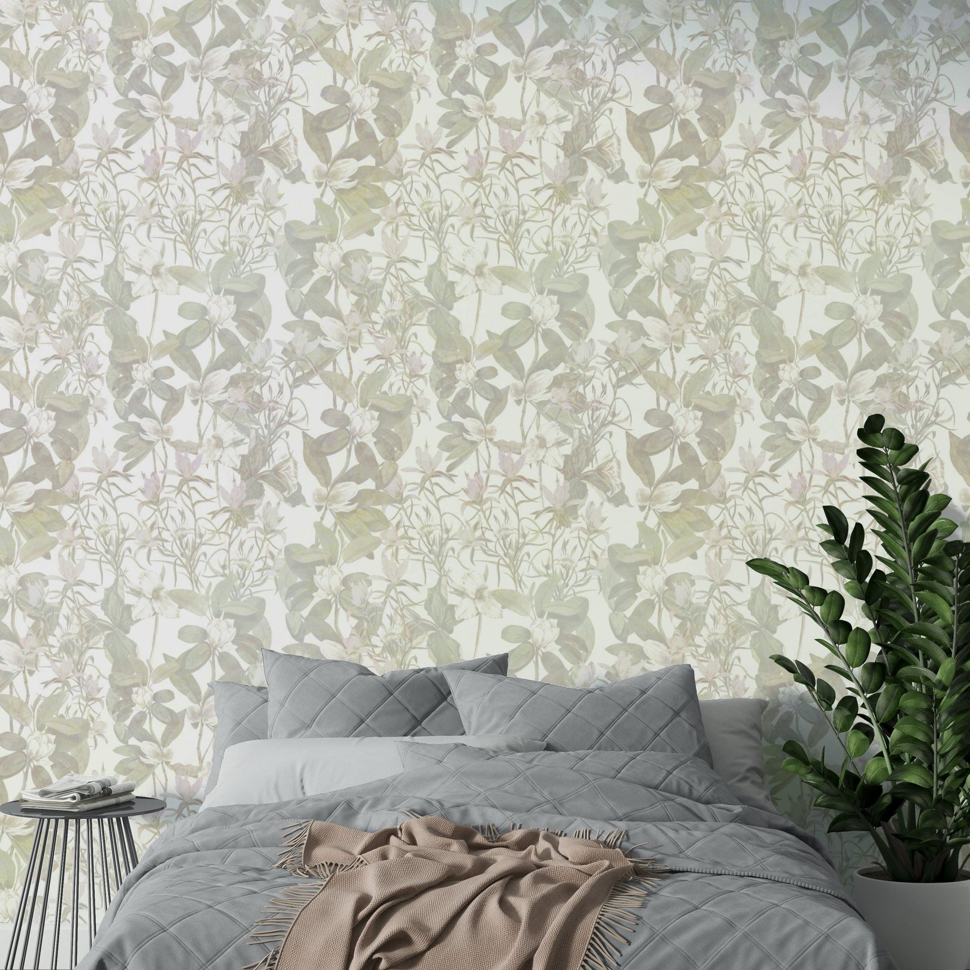 The wallpaper is used to create a feature wall in a dining room.

