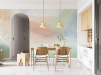Visible canvas texture on the Ethereal Brushstroke Hues Wall Mural offers a unique look.