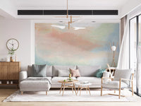 Ethereal Brushstroke Hues Wall Mural features a delicate blend of pink and green hues.