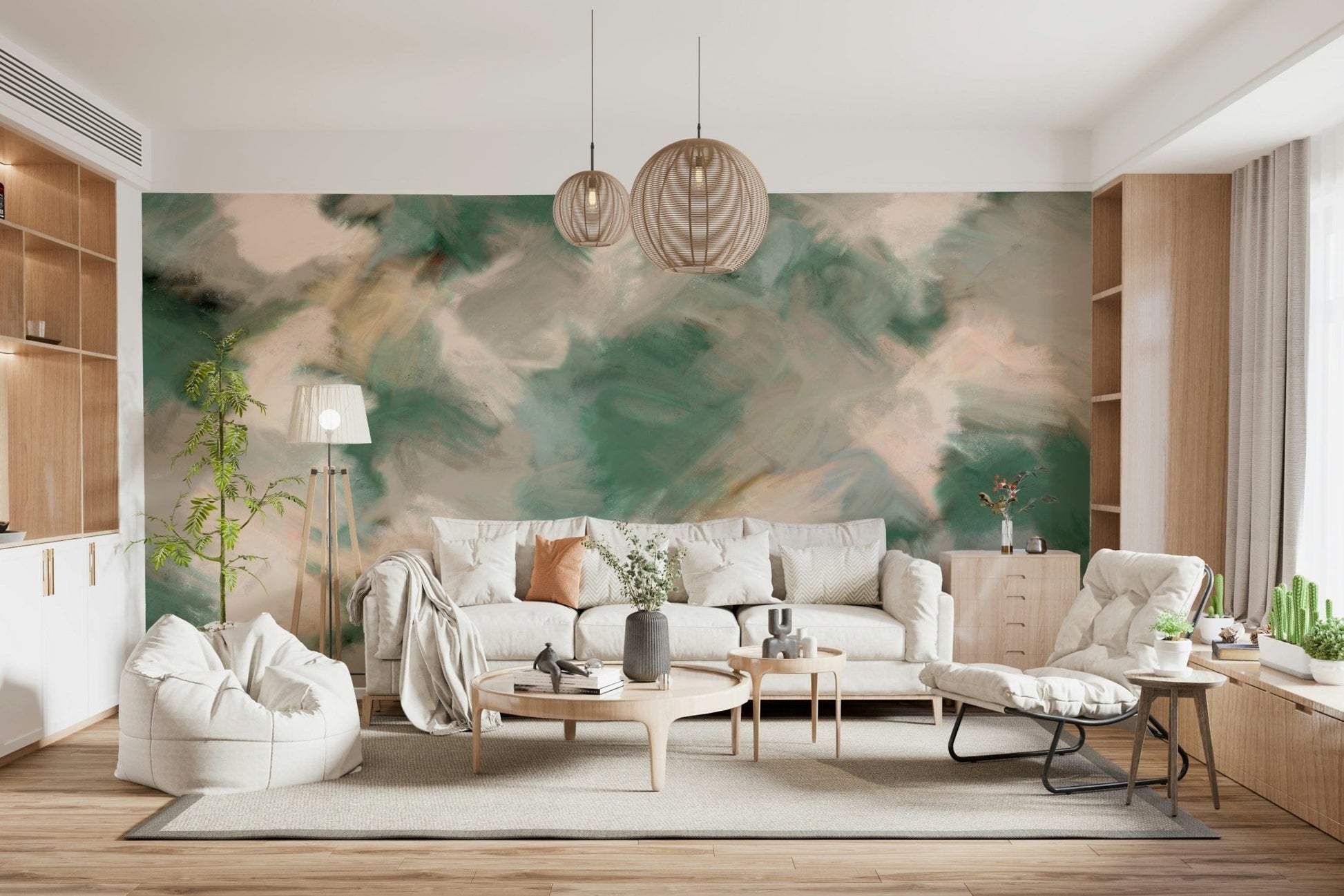 An artistic soft focus mural on minimalist wallpaper., GD5691