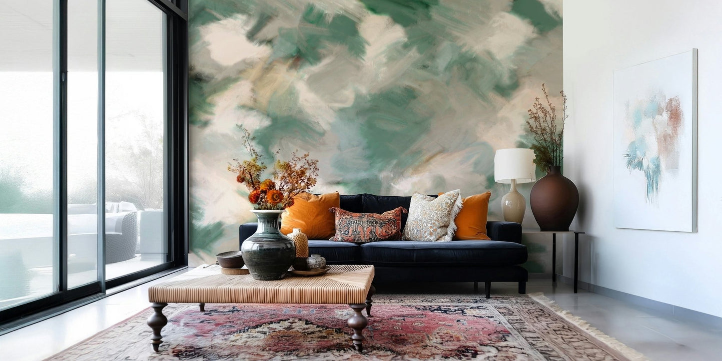 A graceful subtle pattern wall mural in cool, tranquil tones., GD5691