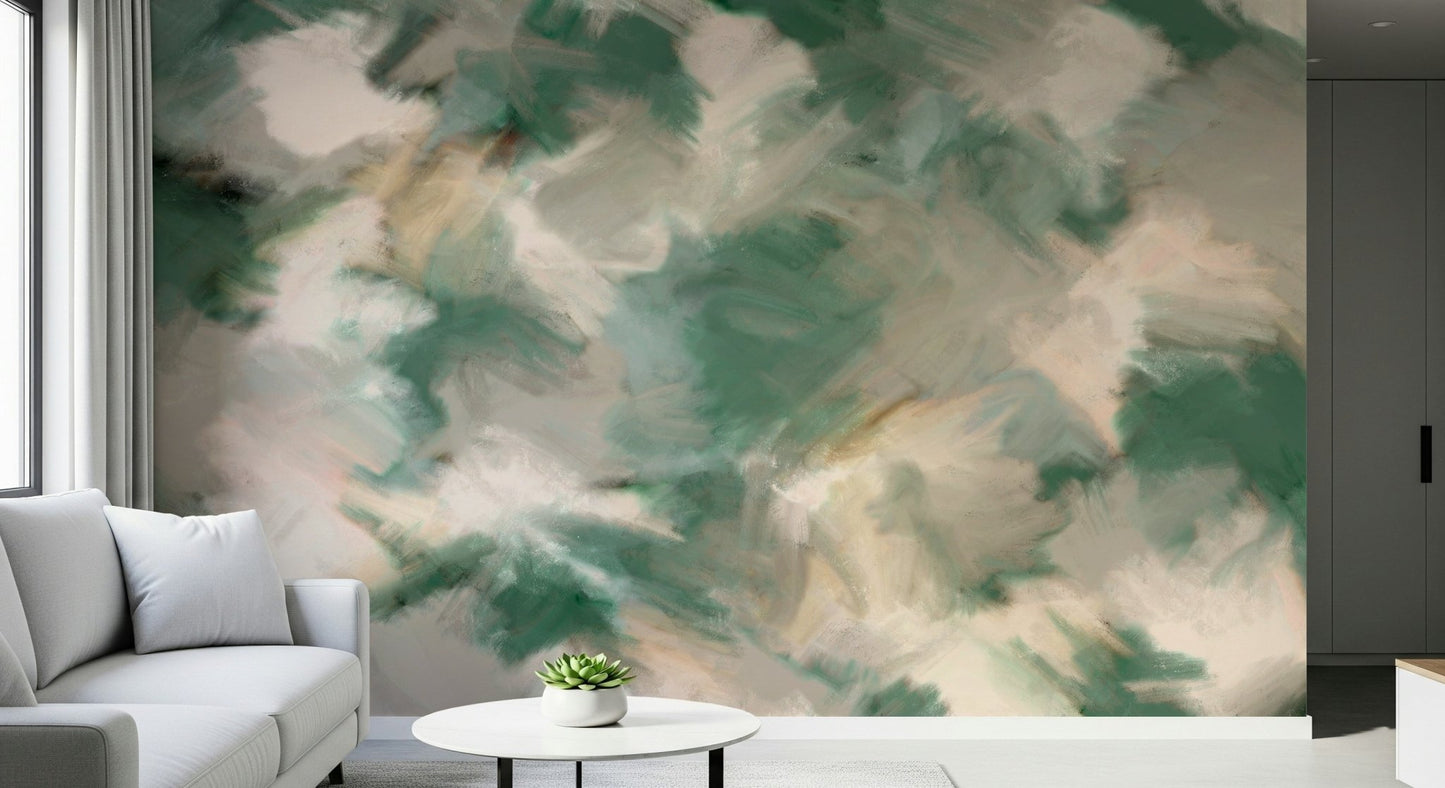 A peaceful modern abstract mural on decorative wallpaper., GD5691