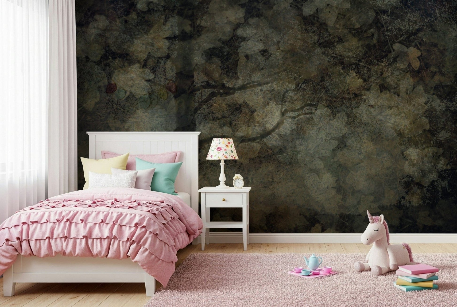 An artistic dreamy landscape mural on minimalist wallpaper., GD5598