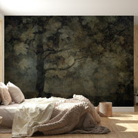 A graceful subtle leaf wall mural in cool, natural tones., GD5598