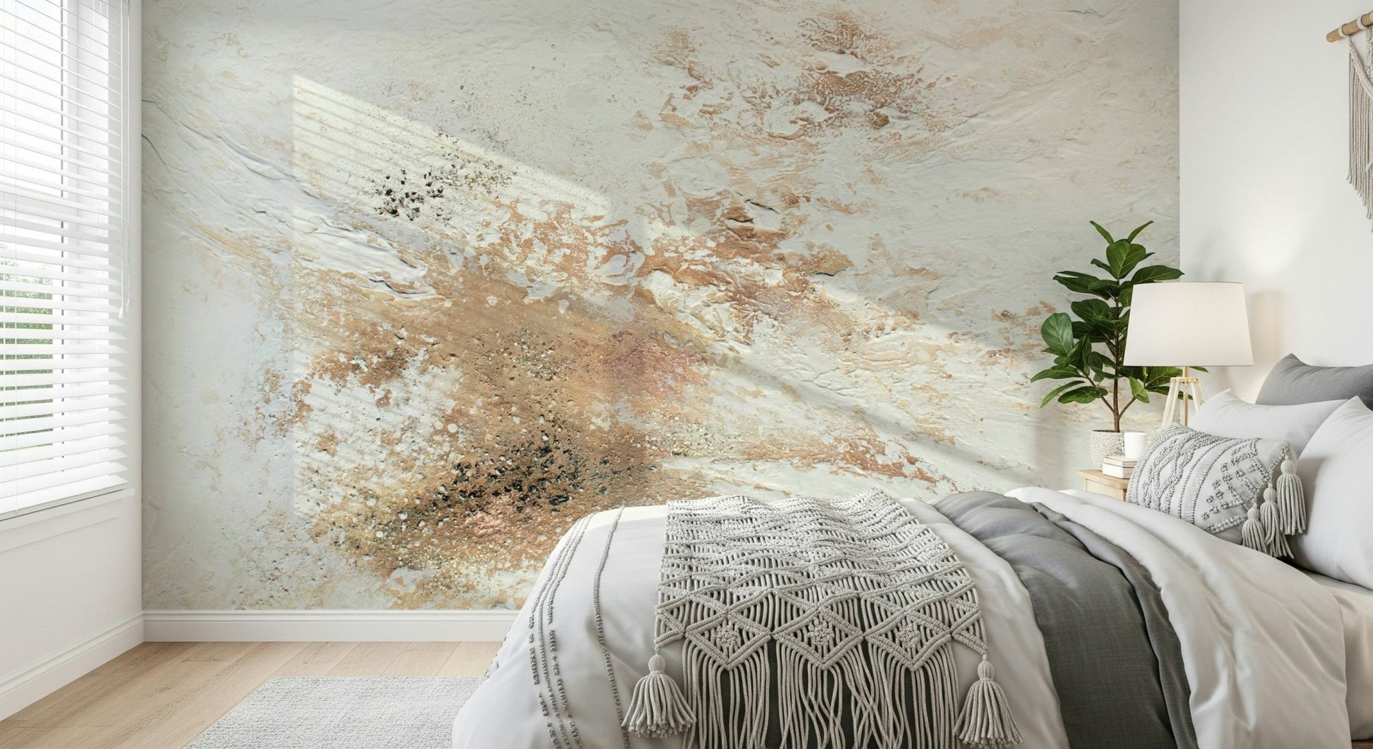 Ethereal Canvas mural texture detail behind a velvet sofa., GD6097