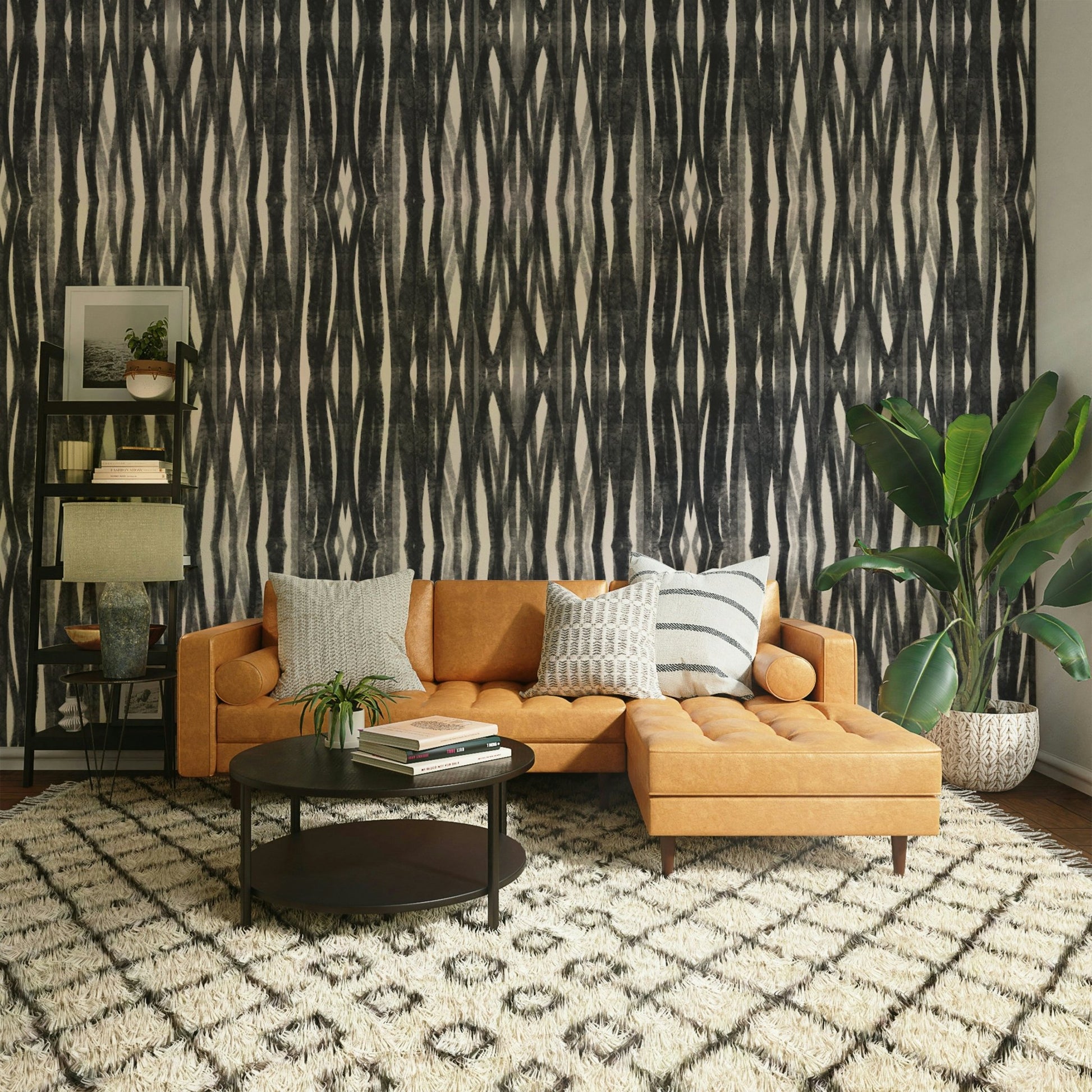 Woven pattern mural in deep grey

