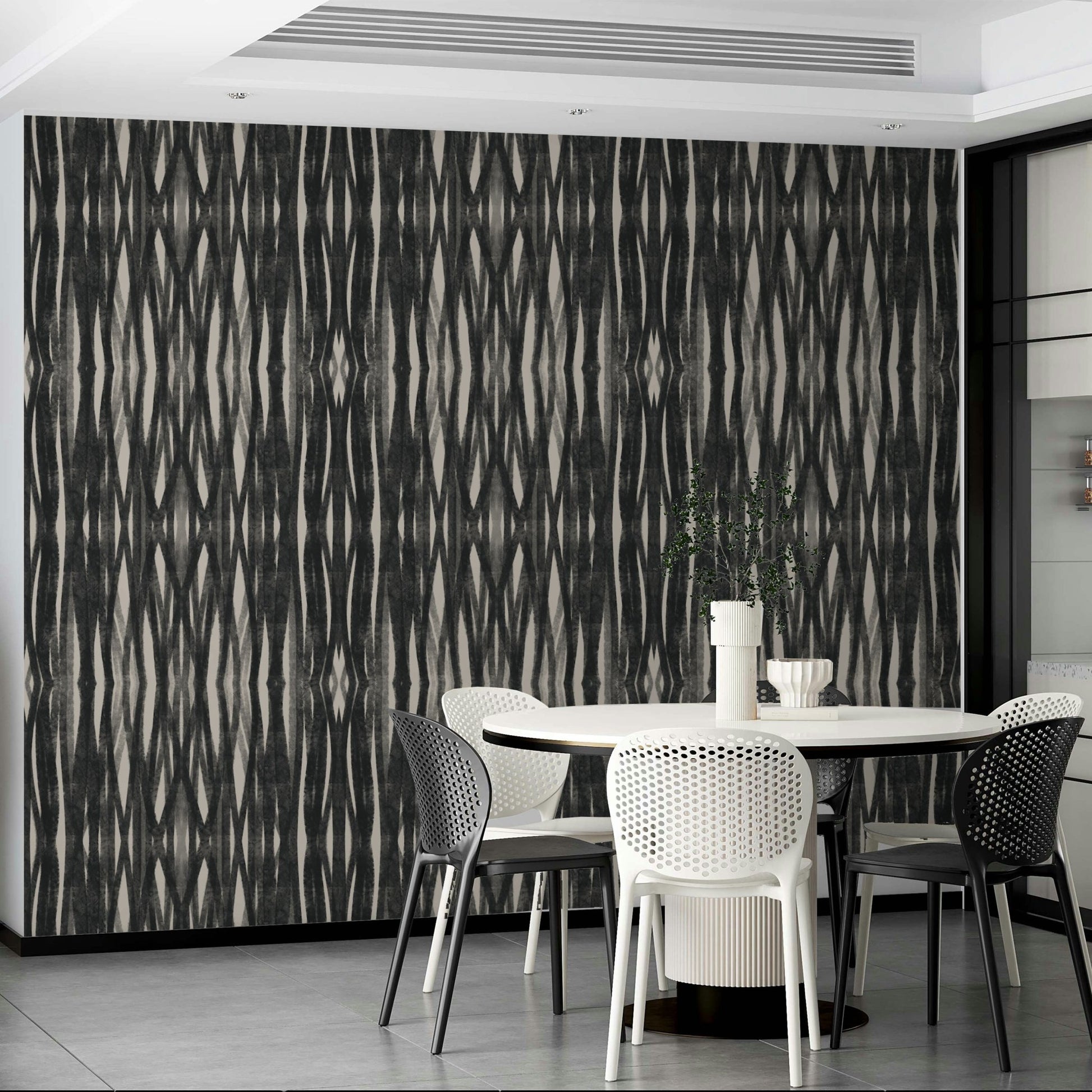 Minimalist mural wallpaper with weave detail

