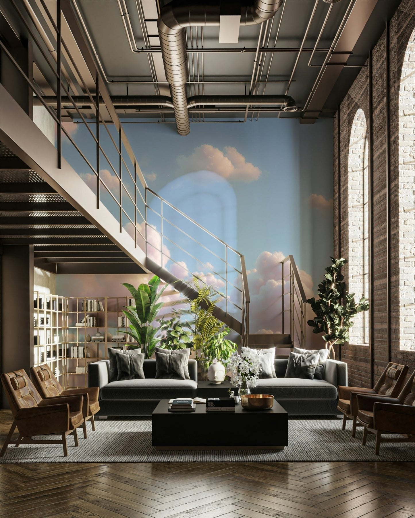 An artistic soft focus mural on minimalist wallpaper.

