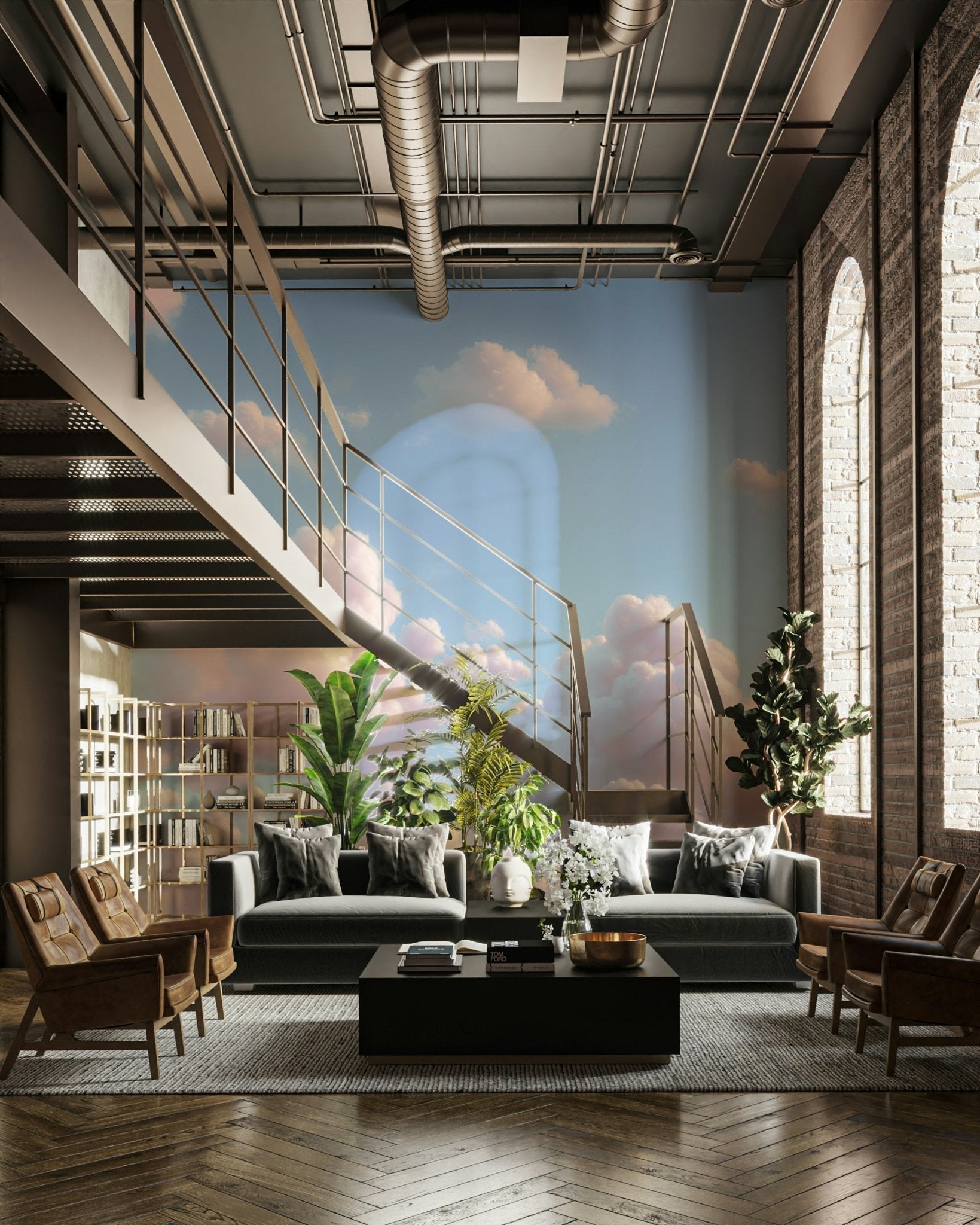 An artistic soft focus mural on minimalist wallpaper.

