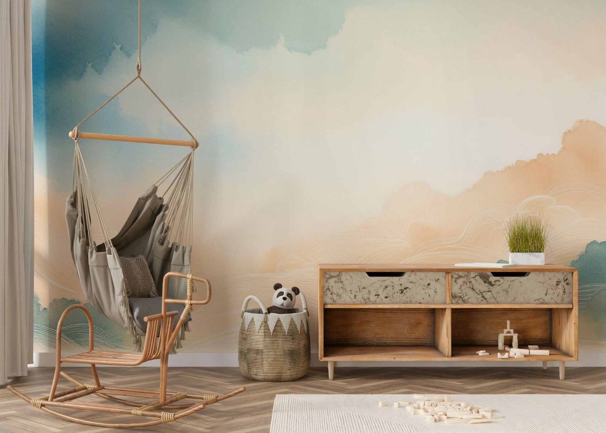 Elegant cloud horizon mural for relaxing interiors.

