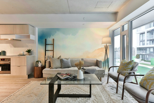 Soft clouds gently drifting on the horizon mural.

