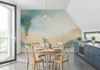Soft blue sky and clouds horizon wall mural design.


