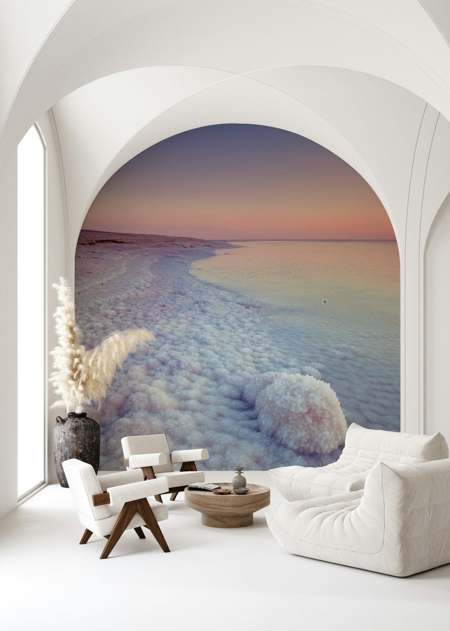 Crystalized Dead Sea Coastline nature fresco wallpaper.