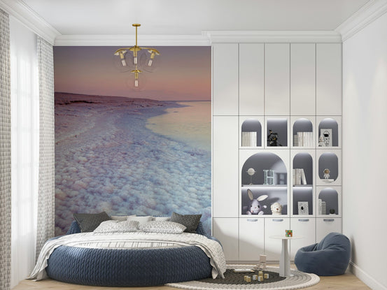 Ethereal Dead Sea Coastline Wall Mural with salt formations., GD6758