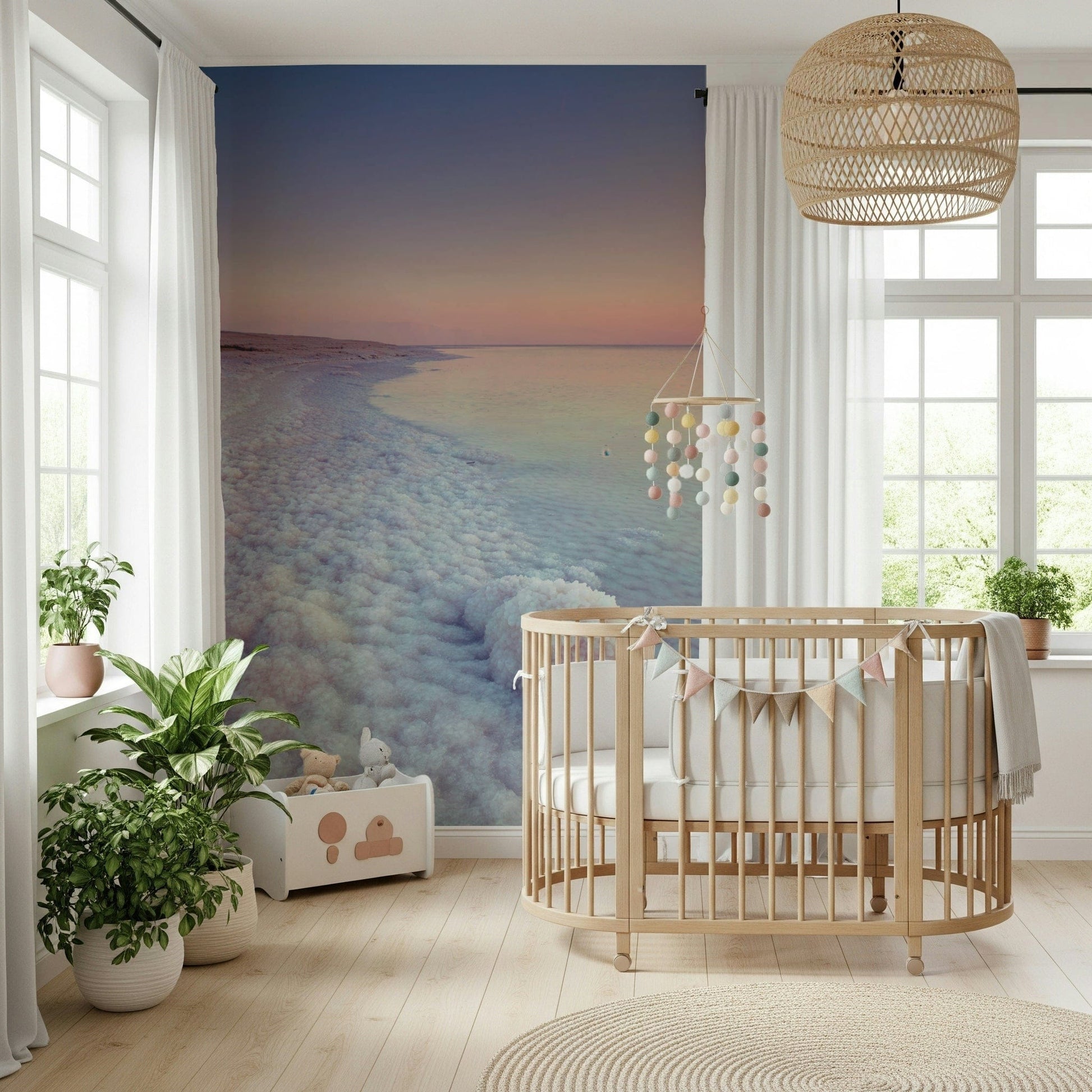 Sunrise glow on Dead Sea salt crystals wallpaper mural.