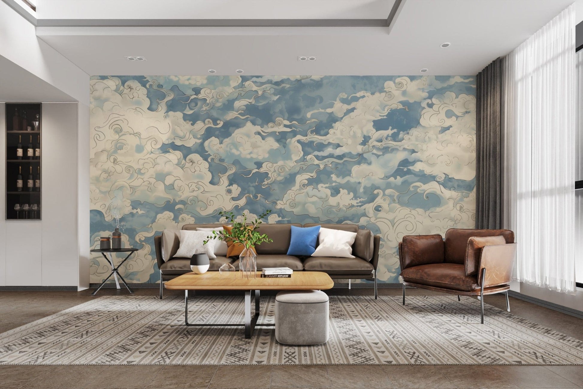 Light and fluffy cloudscape mural
