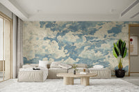 Peaceful blue sky cloud wall covering