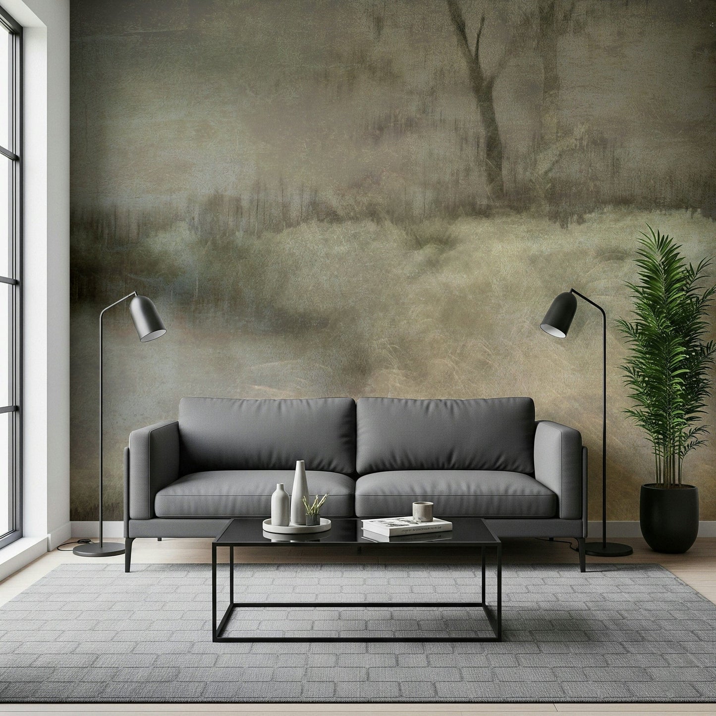 A calming serene view wallpaper mural that defines a space.