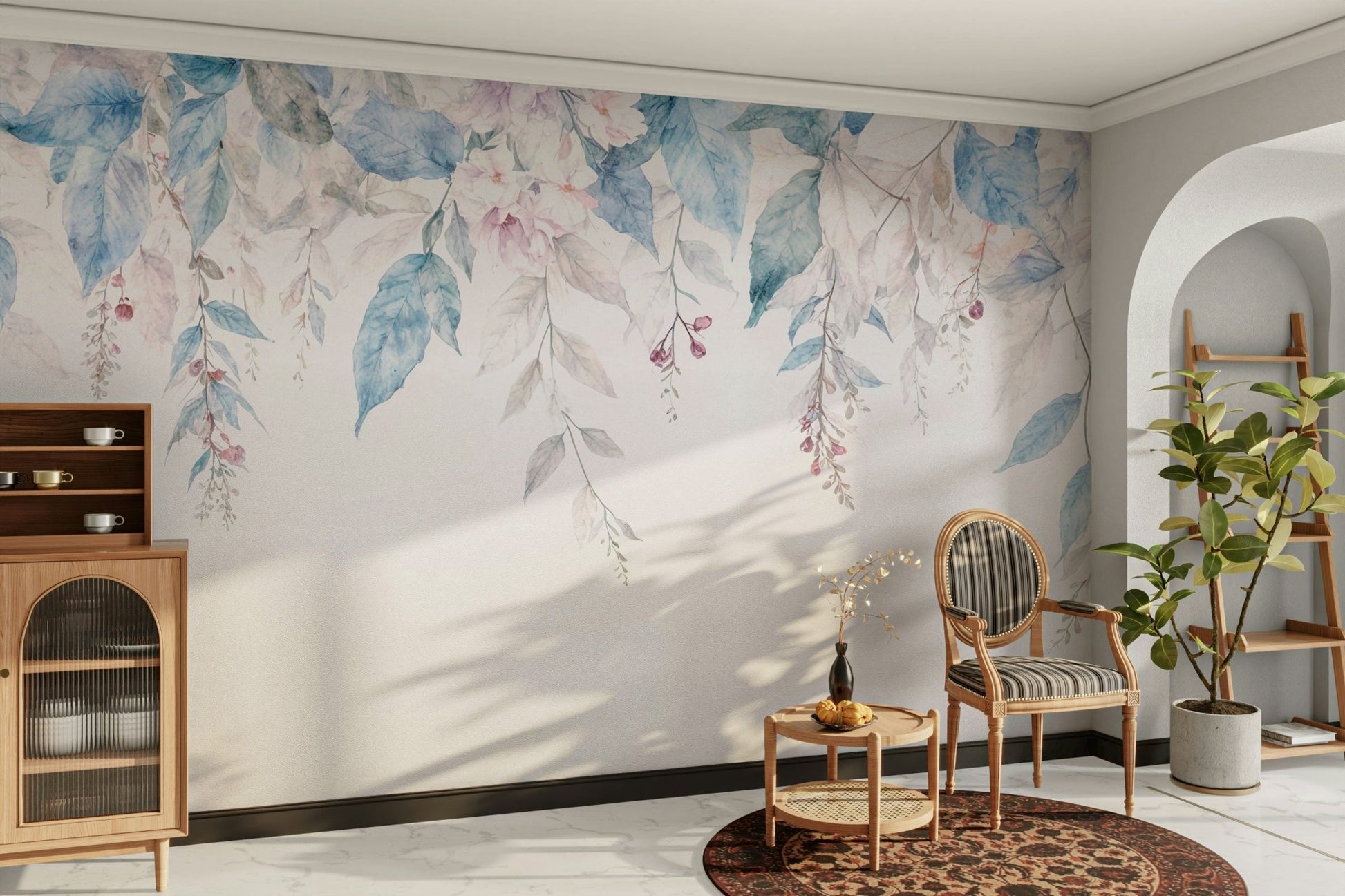 The flowers and vines are a central focus of the image.

