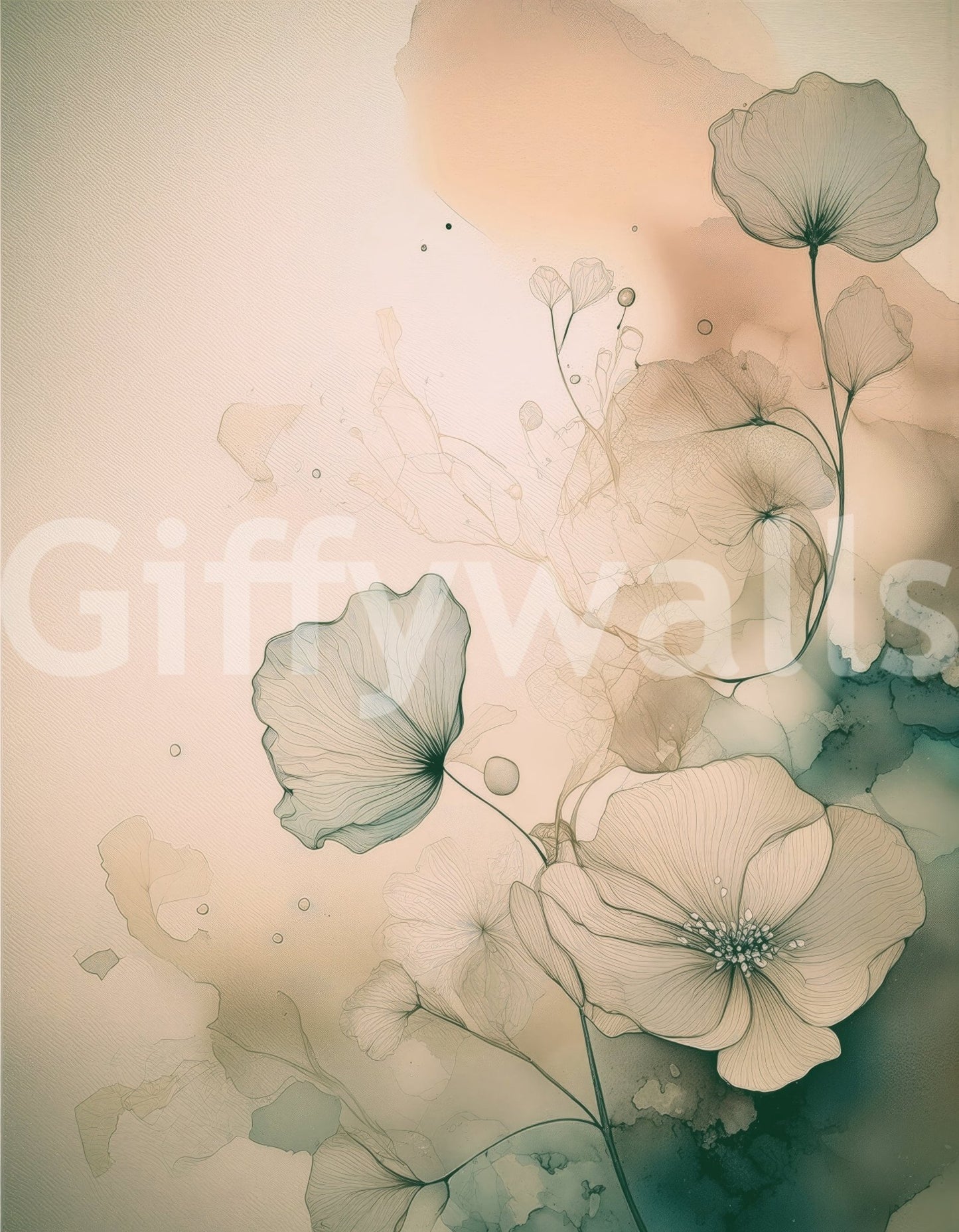 Ethereal Floral Hues Wall Mural enhancing a soft, modern aesthetic.
