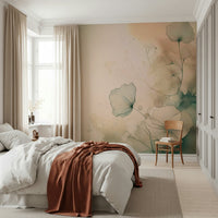 Living room accent wall with the Ethereal Floral Hues Wall Mural.