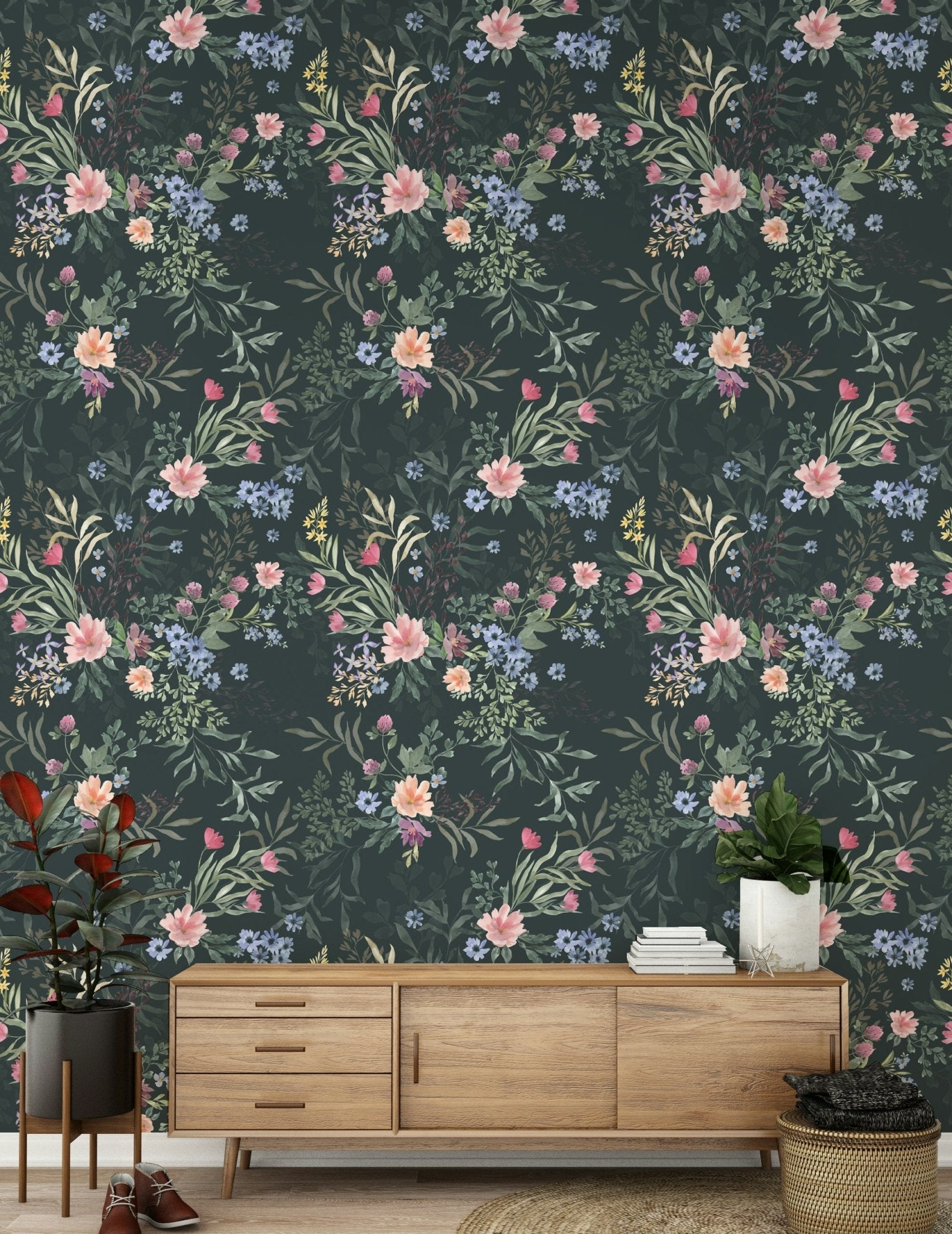 Lush botanical art capturing the delicate beauty of the Ethereal Floral Wallpaper collection, available as a wallpaper mural.