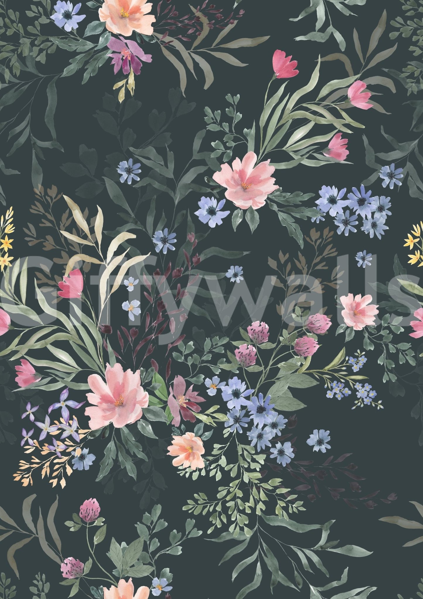 Continuous repeat pattern of the Ethereal Floral Wallpaper with soft, painterly brushstrokes.