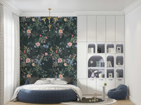 Peel and stick dark floral pattern for bedroom decor.