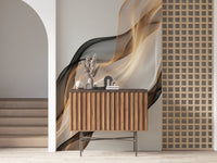 Ethereal Flow Wall Mural in charcoal and gold for flats.