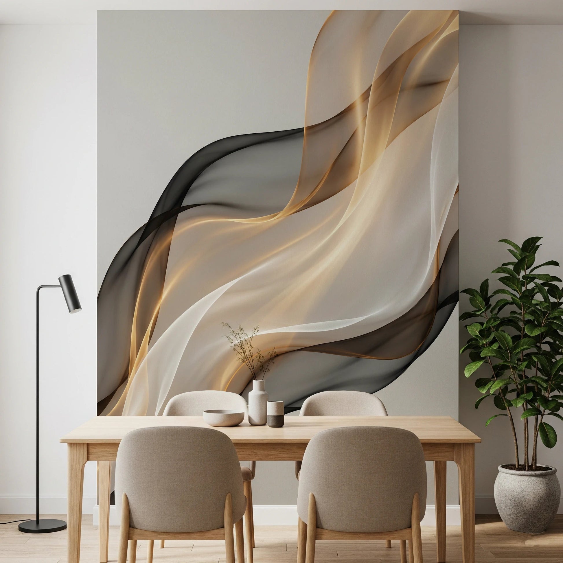Elegant black and gold wall mural for dining room walls.
