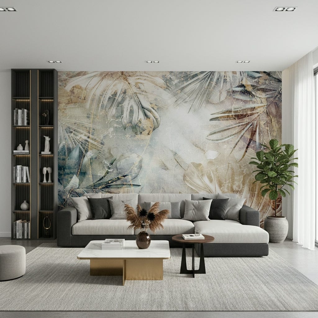 A beautiful modern art wall mural of delicate leaves.
