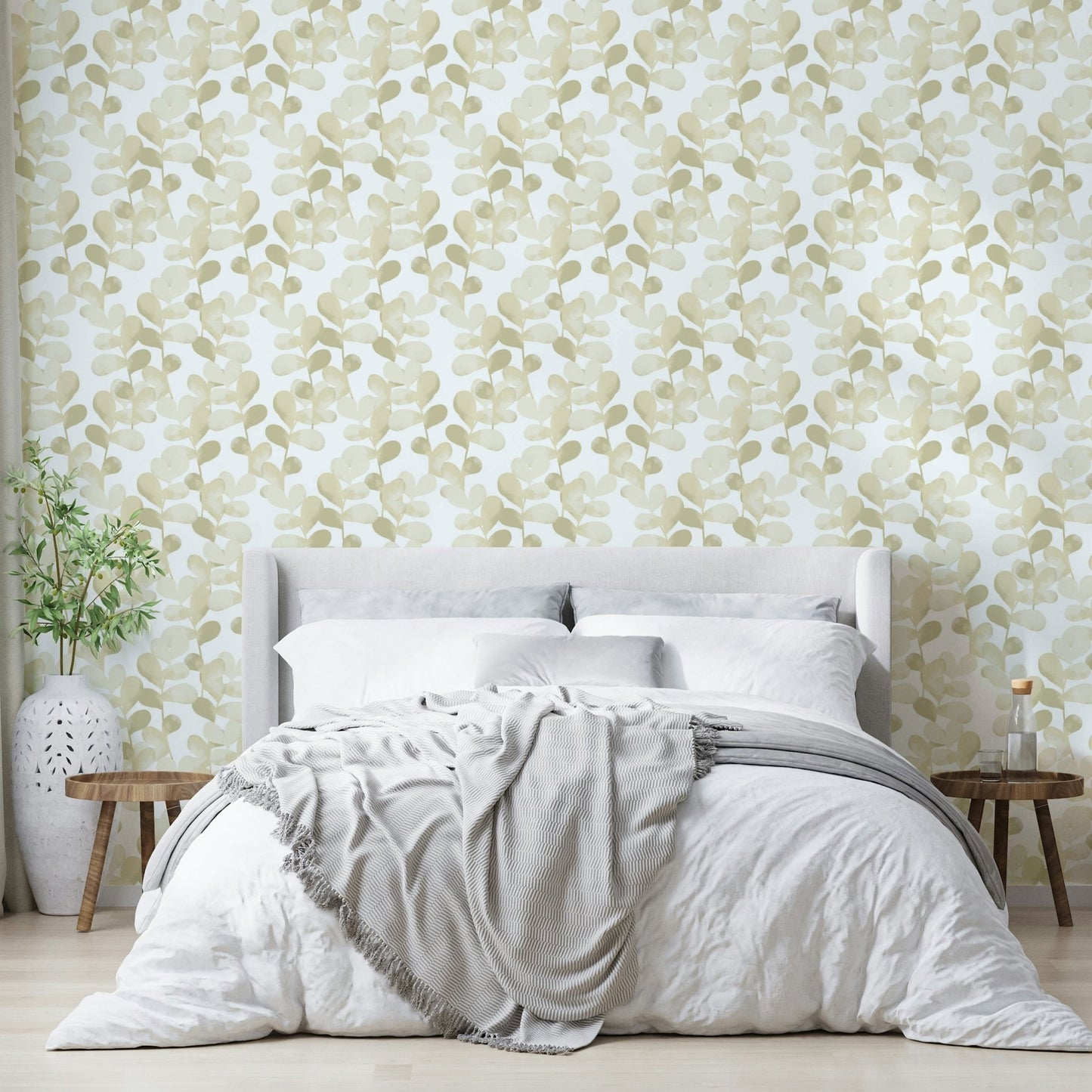 A contemplative soft leaf wallpaper mural for a feature wall.

