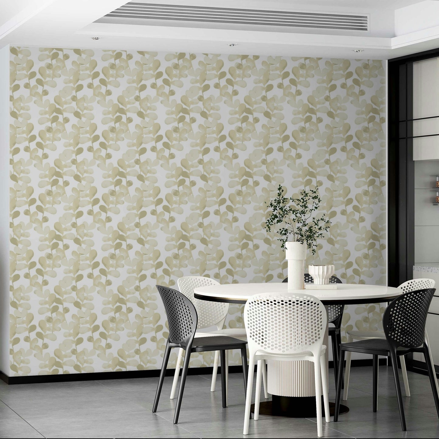 A beautiful subtle leaf wallpaper mural for a modern home.

