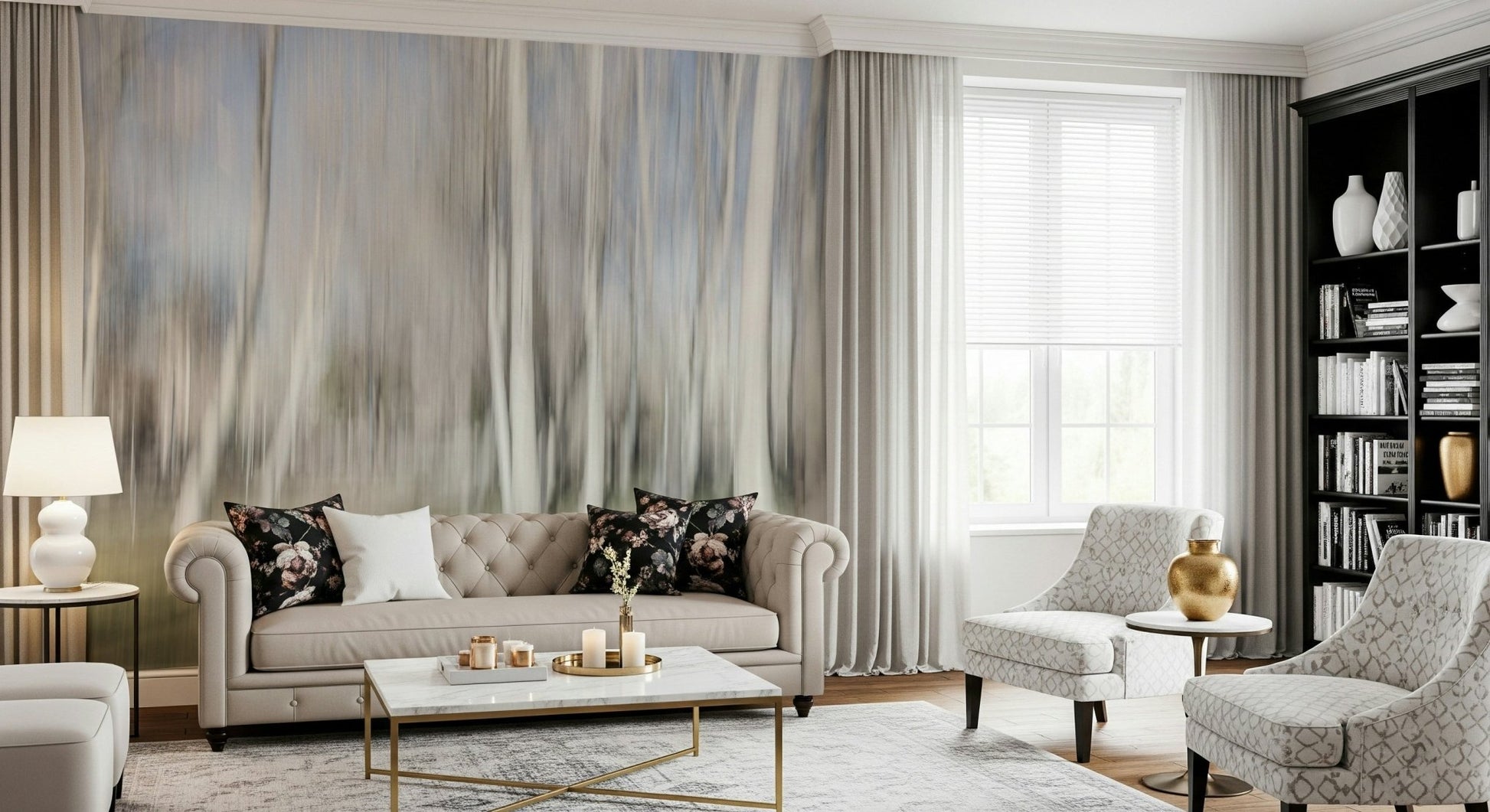 A calming serene forest wallpaper mural that defines a space., GD5655