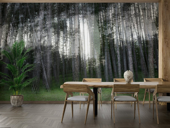 Ethereal Forest Photography Wall Mural with blurred trees, GD2679