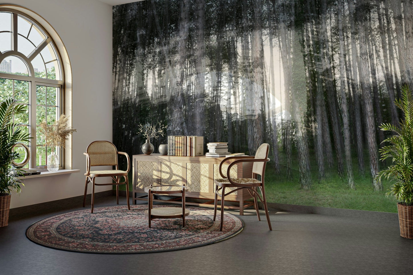 Ethereal forest mural perfect for modern, minimalist spaces

