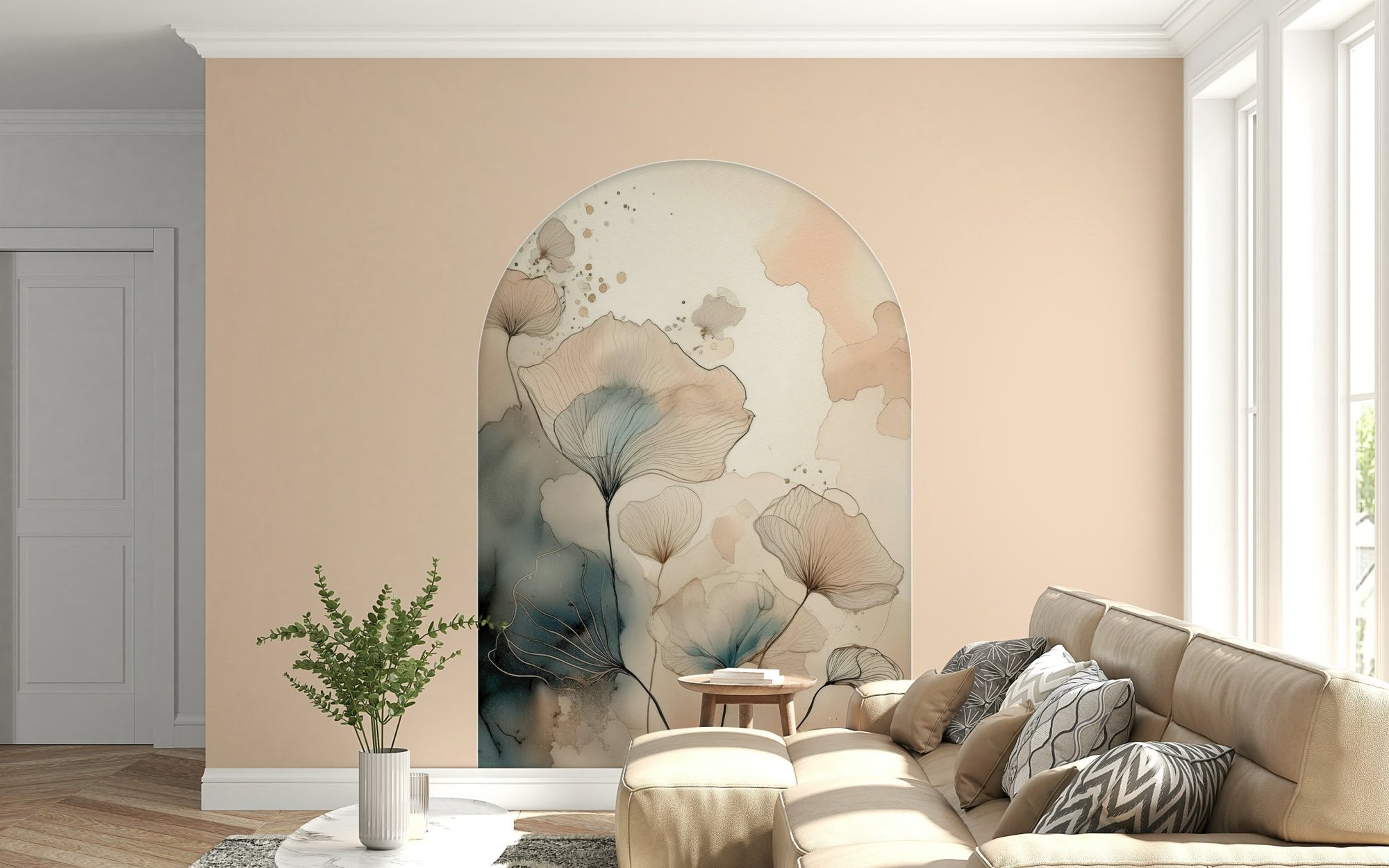 Ethereal Garden Archway Wall Mural featured in a bright, airy sunroom., GD6329