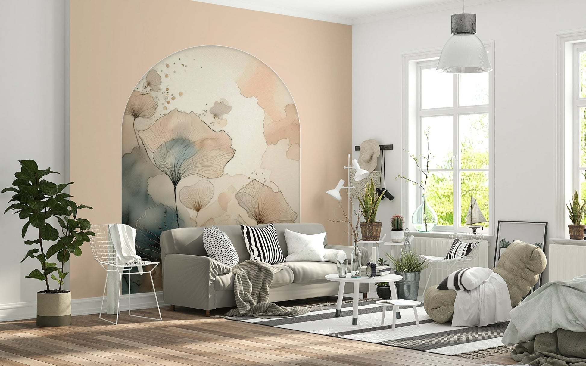 Elegant sitting room with the majestic Ethereal Garden Archway Wall Mural.