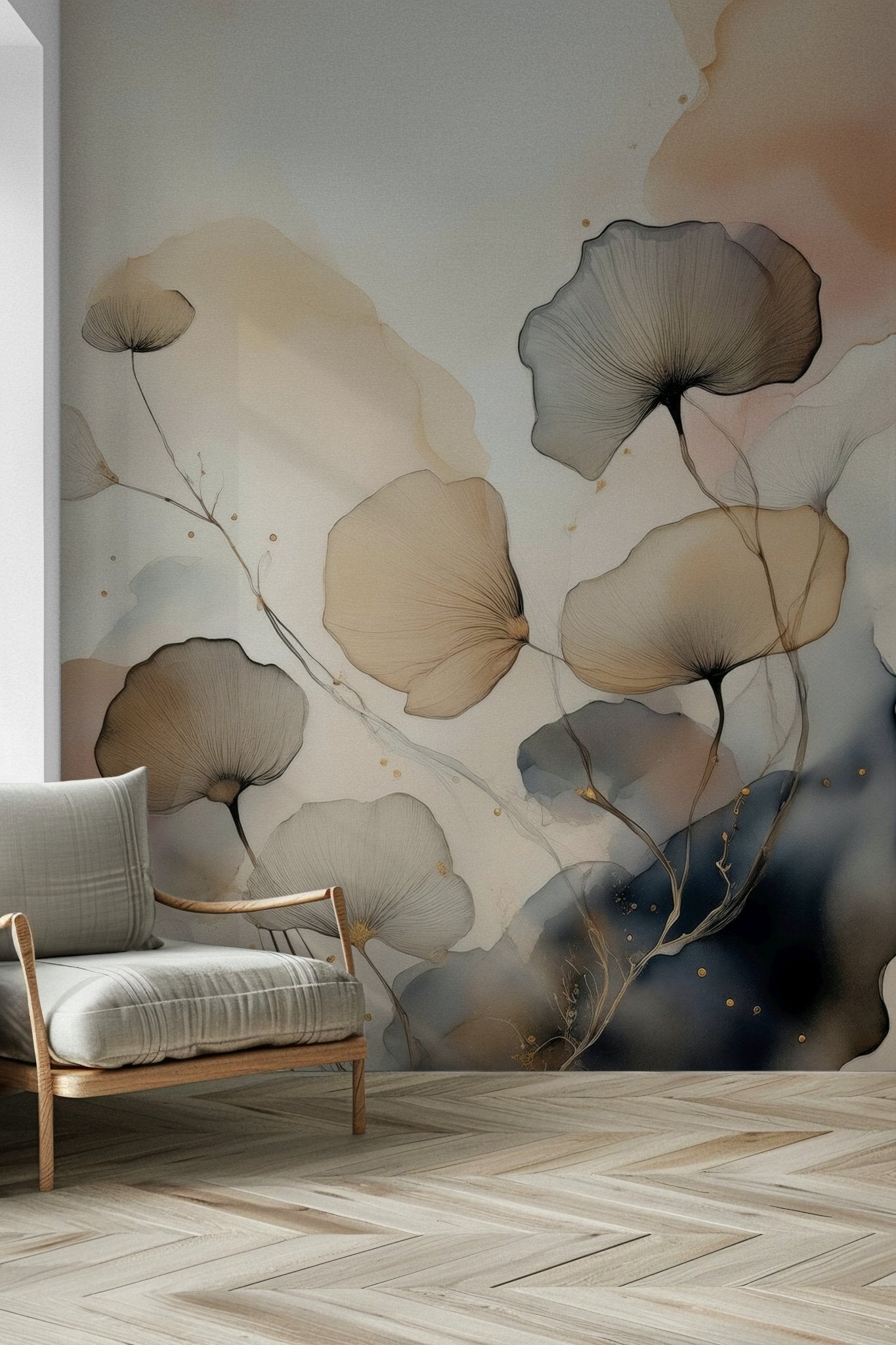 Detail view of delicate flower in the Ethereal Garden Tones design.