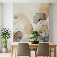 Office area with the tranquil Ethereal Garden Tones Mural.