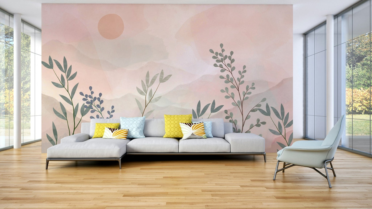 The image features large, stylized flowers with soft edges.
