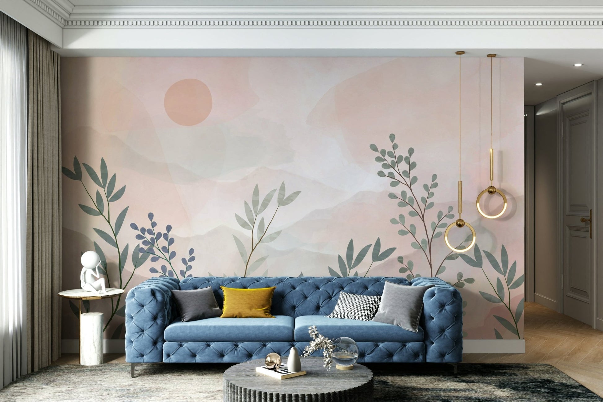 The mural is created for an entire wall, giving an immersive feel.
