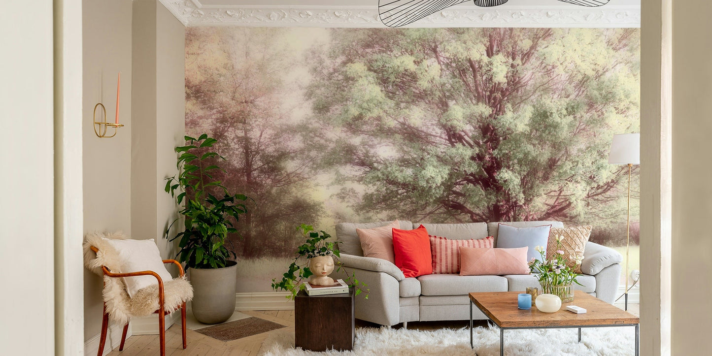 Ethereal Green Tree Art Print | Tranquil Nature Photography | Soft Pastel Landscape Decor Wall Mural