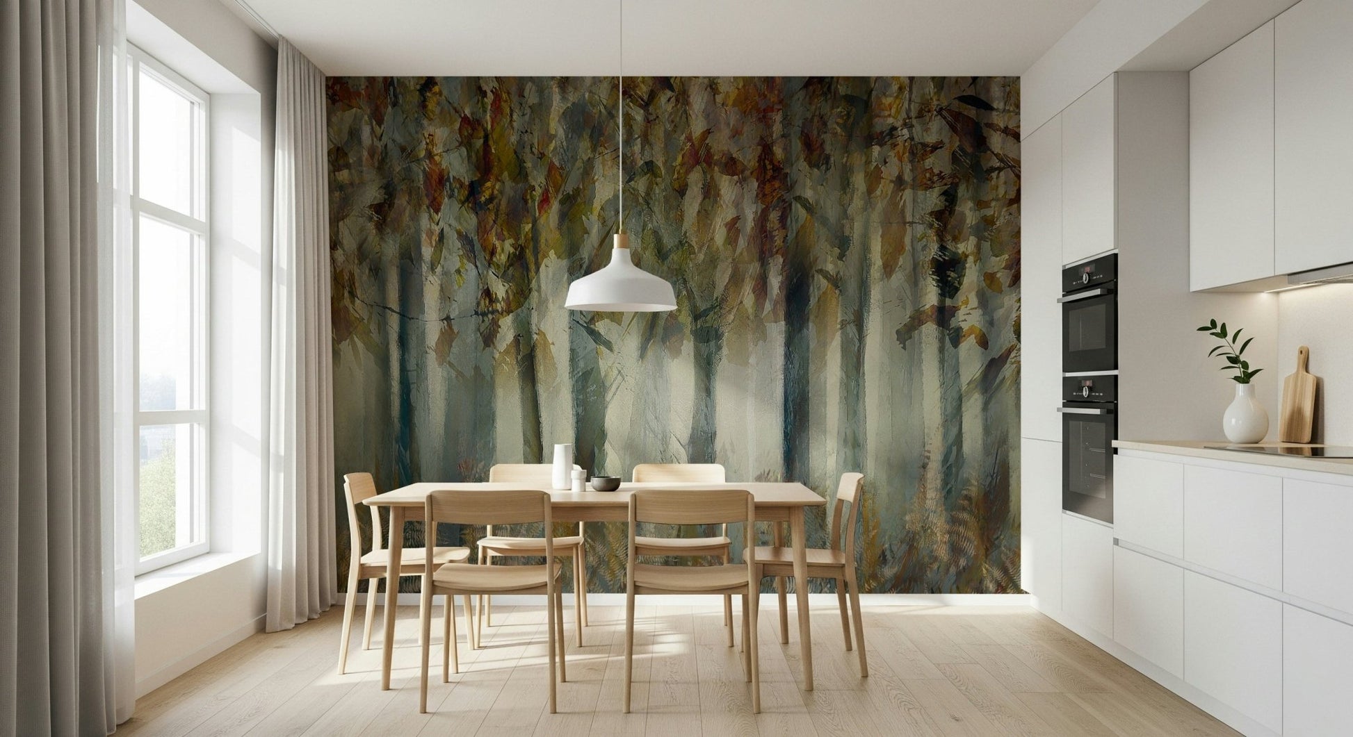 An artistic dreamy landscape mural on minimalist wallpaper., GD5557