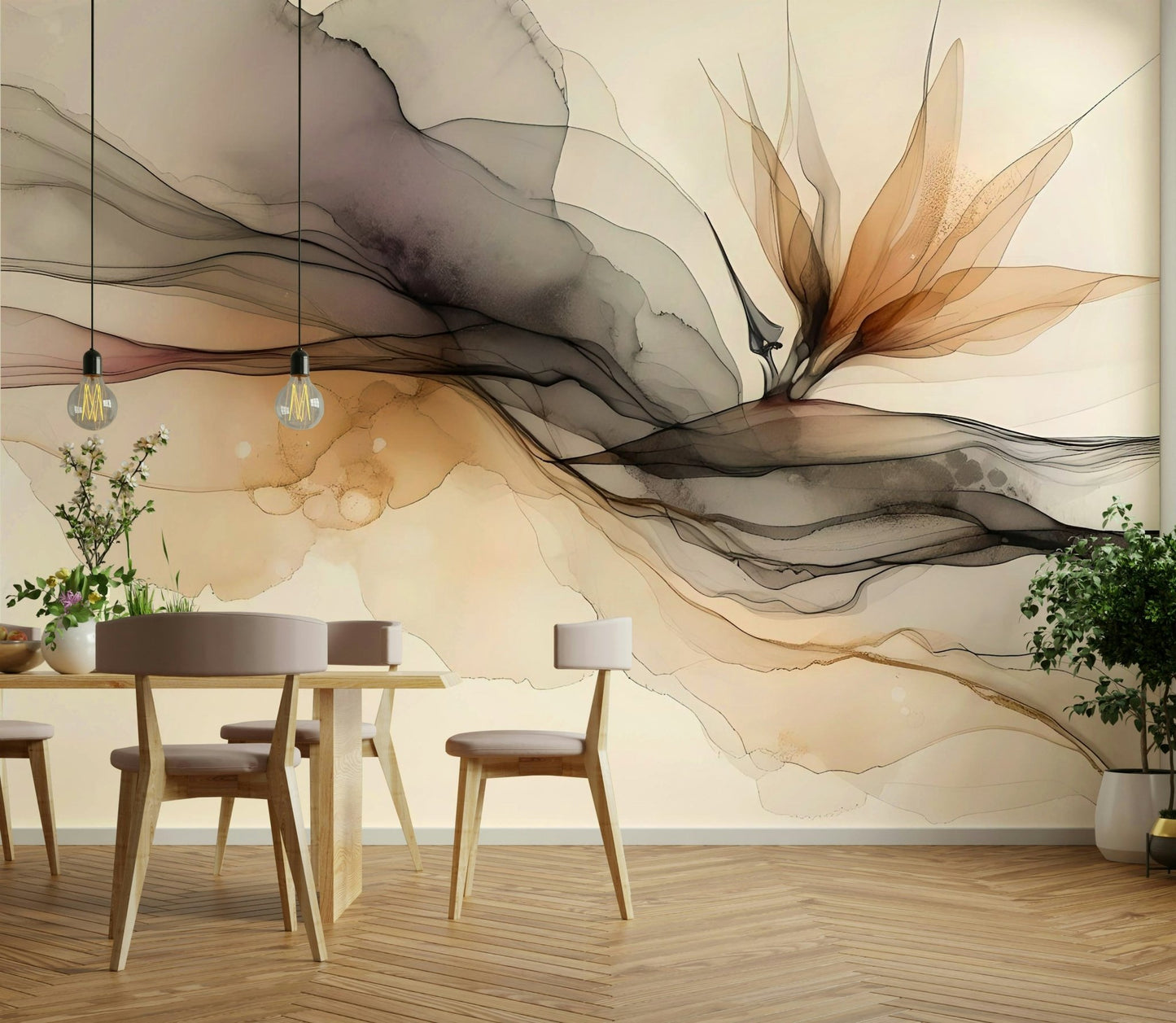 Modern ink flow mural for artistic home decor, GD1644