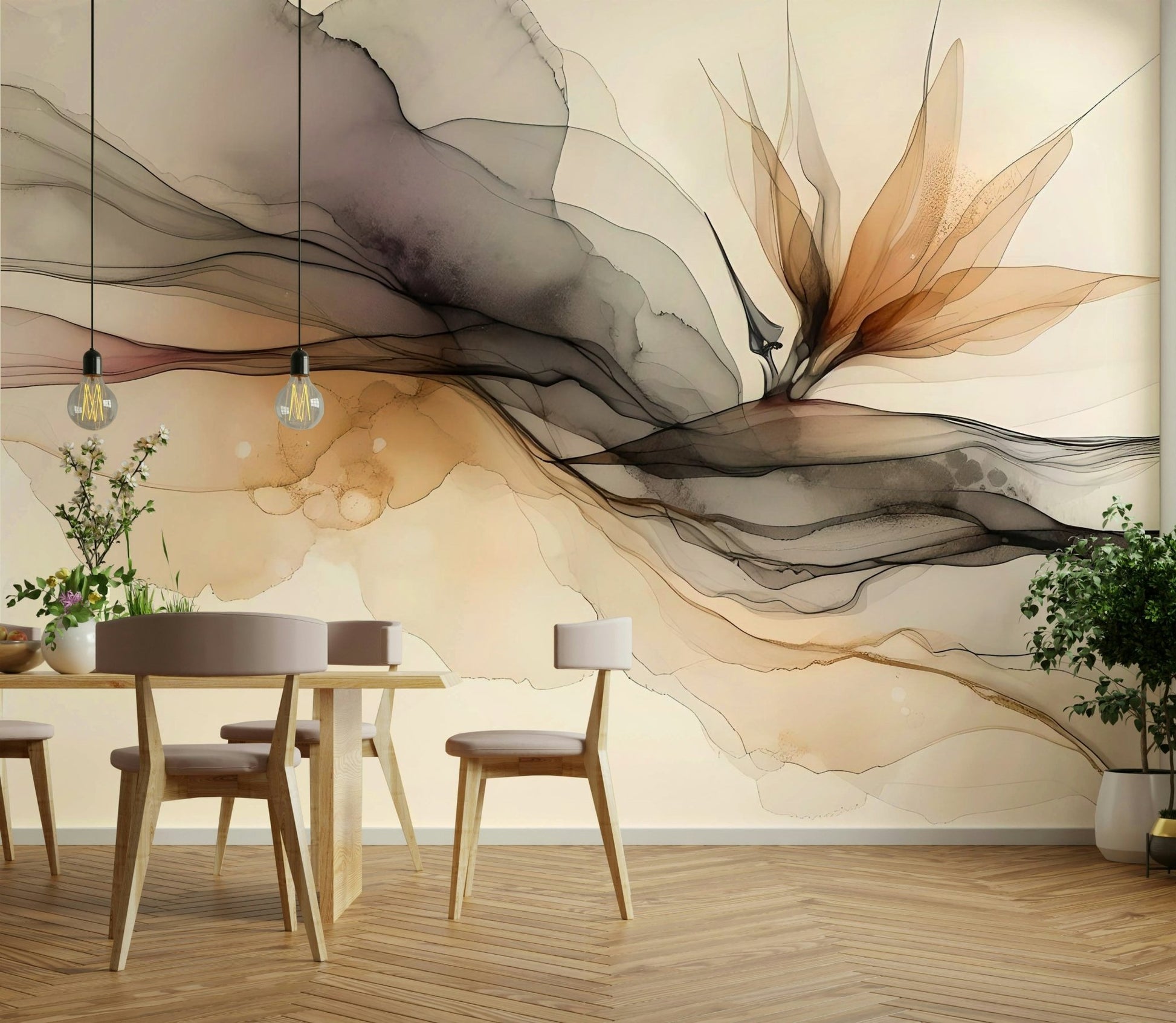 Modern ink flow mural for artistic home decor, GD1644