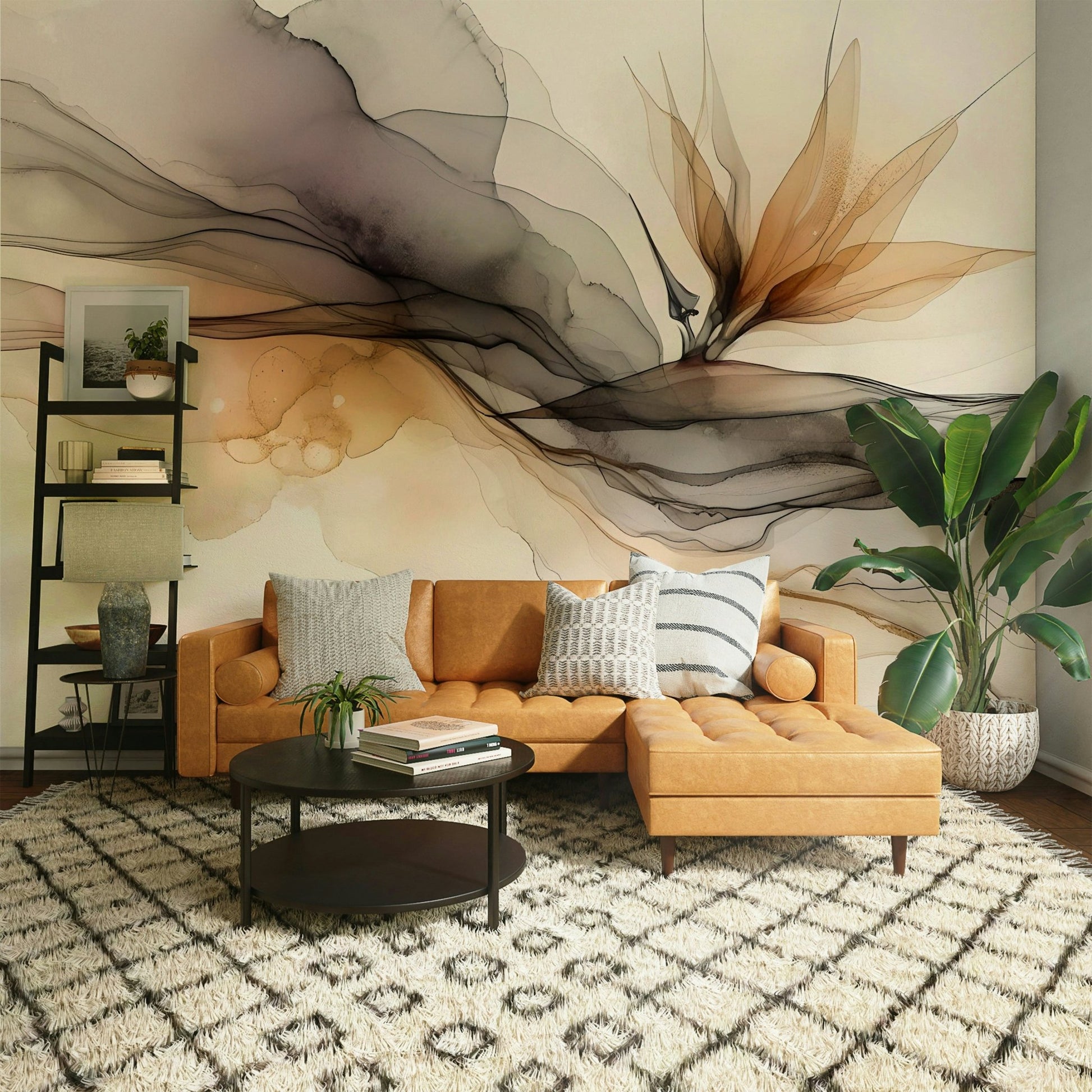 Abstract ink flow design for bedroom walls, GD1644